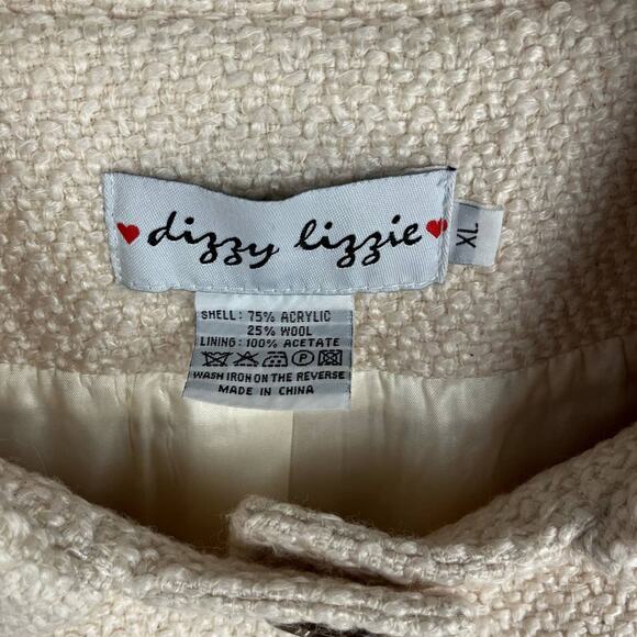 DIZZY LIZZY | Cream Woven Y2K Wool Blend Short Pea Coat | Women's XL - Picture 7 of 8